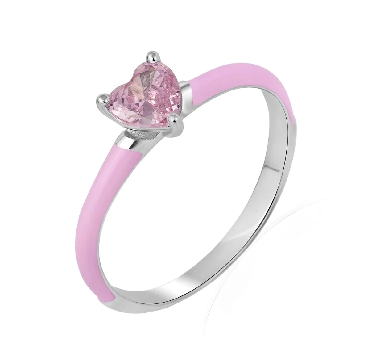 Каблучка “Pink hearts” з рожевою емаллю