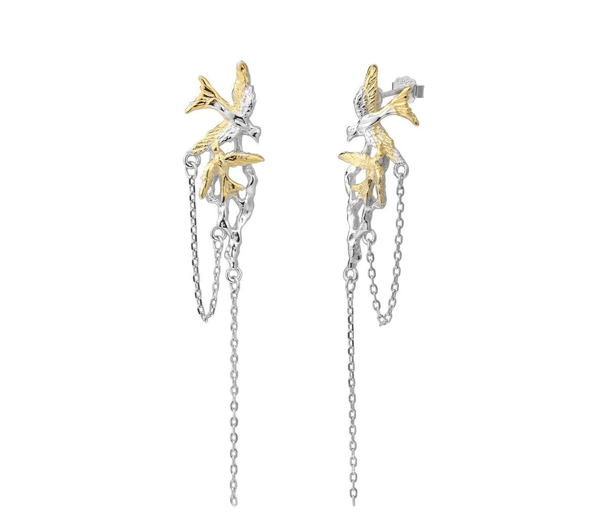 Сережки-гвіздочки з ланцюжками "Ластівки" – обкладинка - купуйте на Chuttyevo!