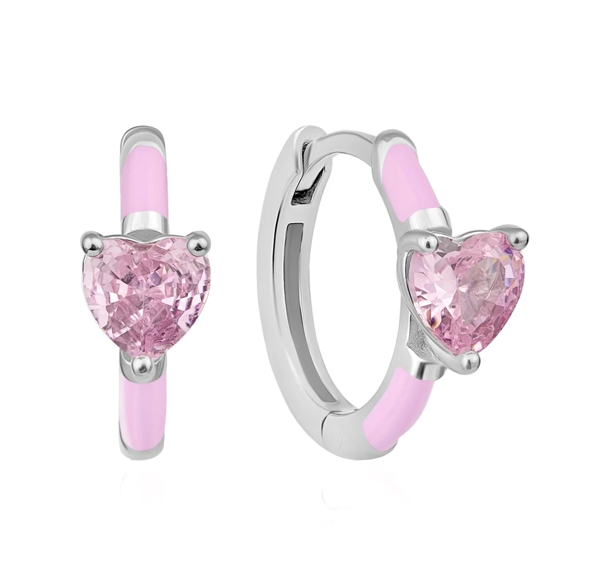 Сережки “Pink hearts” з рожевою емаллю